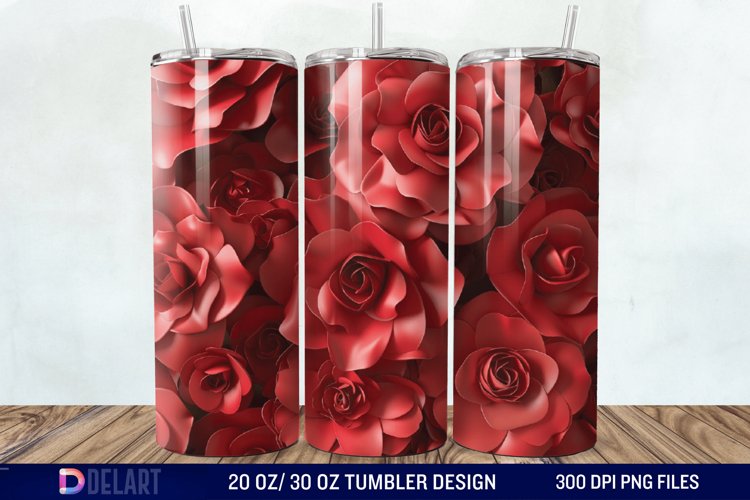 3D Flower Seamless Roses Tumbler Wrap example image 1