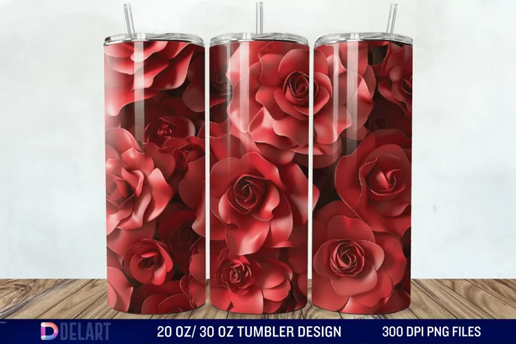 3D Flower Seamless Roses Tumbler Wrap