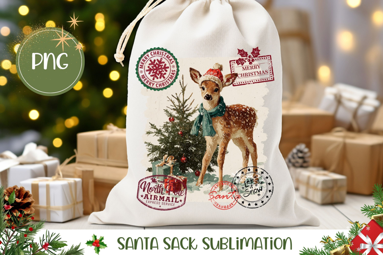 Christmas Deer Santa Sack Template, Gift Bag Design