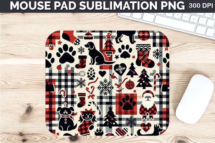 Watercolor Dog Mouse Pad Sublimation - Christmas PNG Design