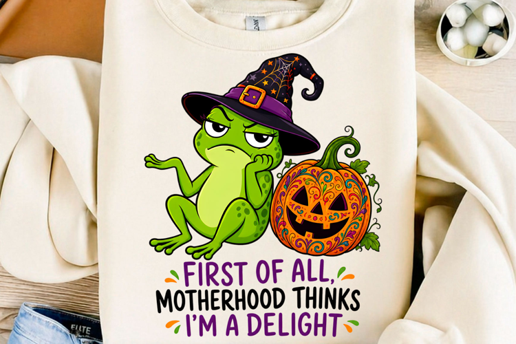Motherhood Thinks I’m a Delight Witch Frog Halloween PNG