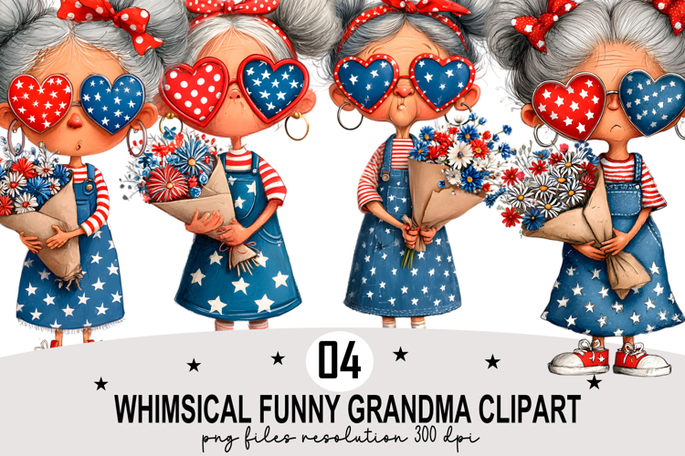 whimsical funny grandma clipart Watercolor PNG example image 1