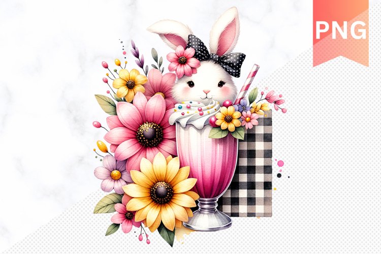 Easter Bunny And Milkshake Flowers Sublimation - Clipart PNG