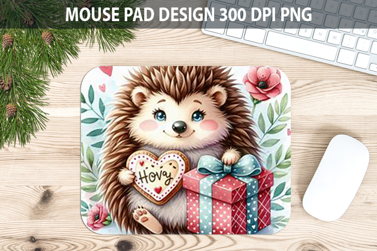 Watercolor Hedgehog Mouse Pad Sublimation - Valentines PNG