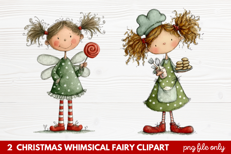 2 Christmas Whimsical Fairy Clipart | Cute Holiday Fairies