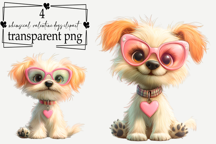 Whimsical Valentine Funny Dogs Clipart Watercolor PNG