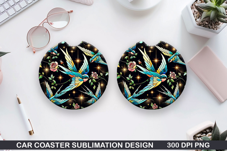 Robin Car coaster sublimation, Valentines Coaster PNG Design