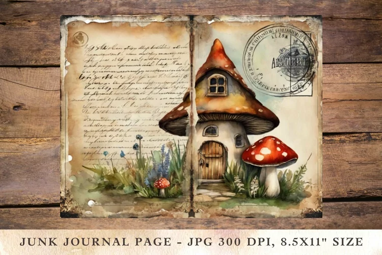 Printable Junk Journal Pages mushroom house 2
