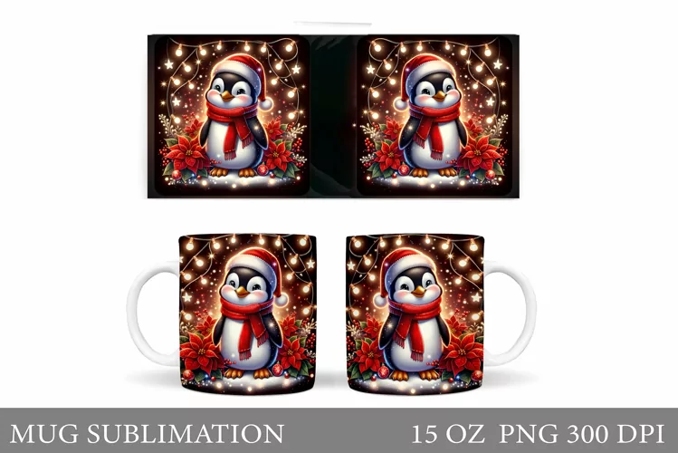 Christmas Penguin Mug Design. Christmas Mug Sublimation