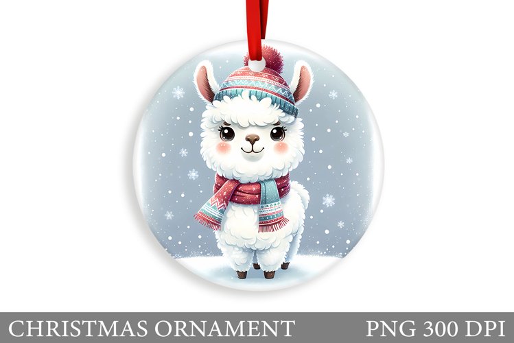 Cute Lama Christmas Ornament. Christmas Ornament Sublimation