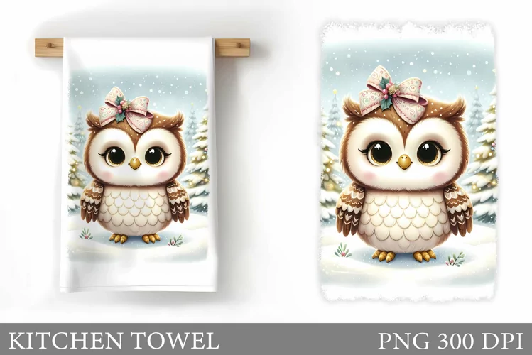 Cute Owl Kitchen Towel. Christmas Owl Kitchen Towel