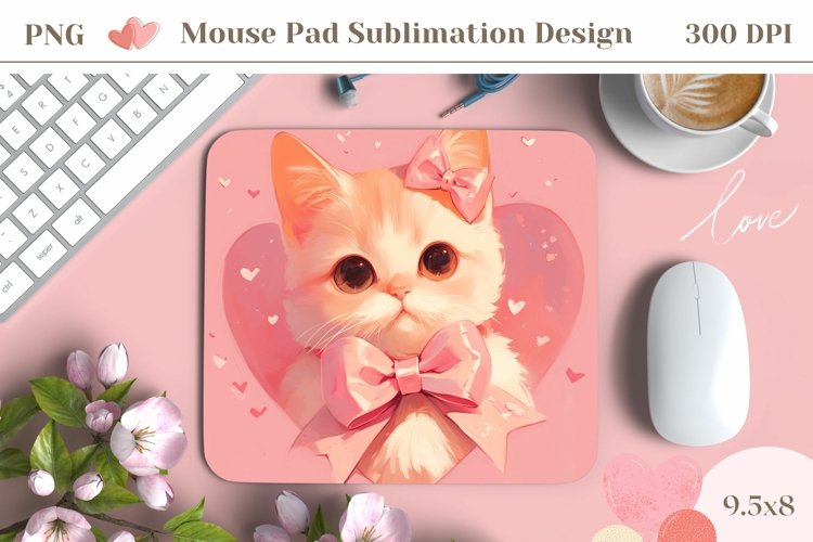 Cute Kitten Mouse Pad Design, Pink Mousepad Sublimation PNG