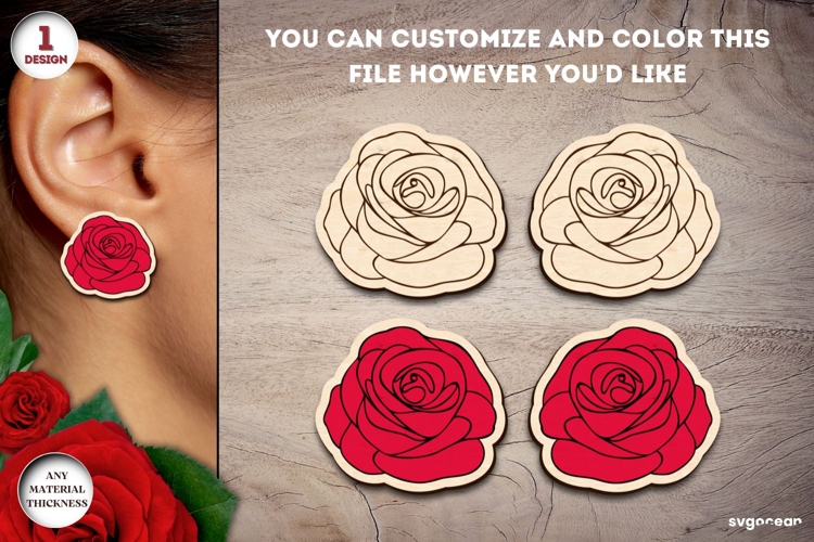 Rose Bud Earrings Laser Cut | Jewerly | SVG