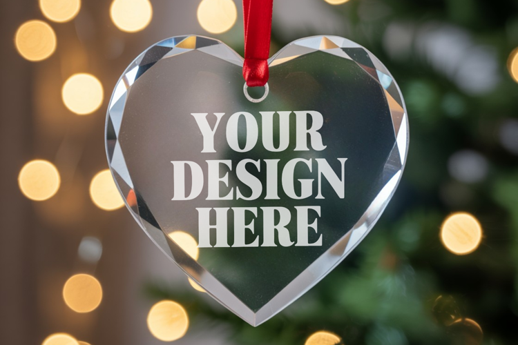 Christmas Heart Crystal Glass Ornament Mockups