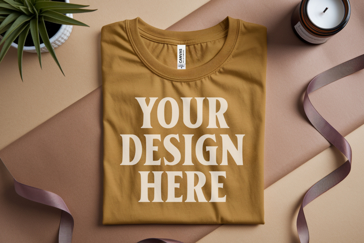 Heather Mustard Folded Bella Canvas 3001 Flat Lay T-Shirt Mo