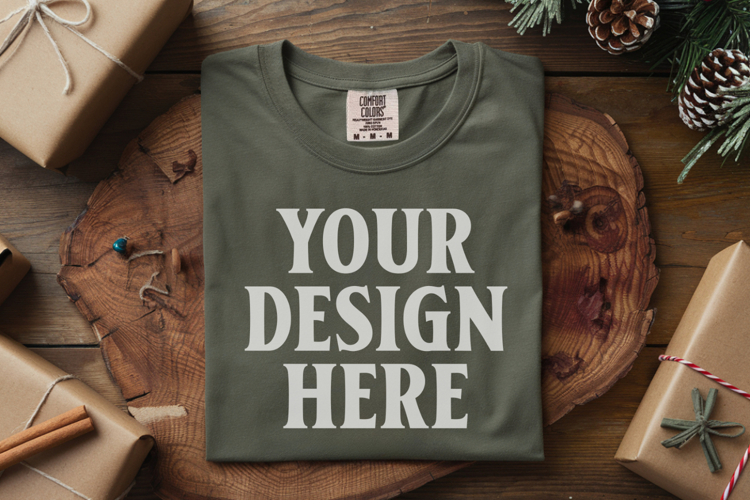 Forest green Comfort Colors 1717 Christmas Folded T-Shirt Mo