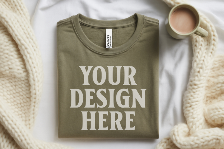 Christmas Bella Canvas 3001 Heather Olive Folded Tshirt Mock