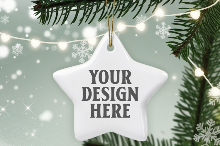 Christmas Star Ceramic Ornaments Mockup | Holiday Star Ornam