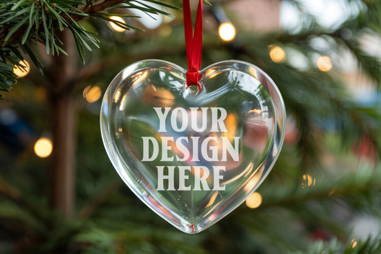 Christmas Heart Crystal Glass Ornament Mockup | Clear Heart example image 1