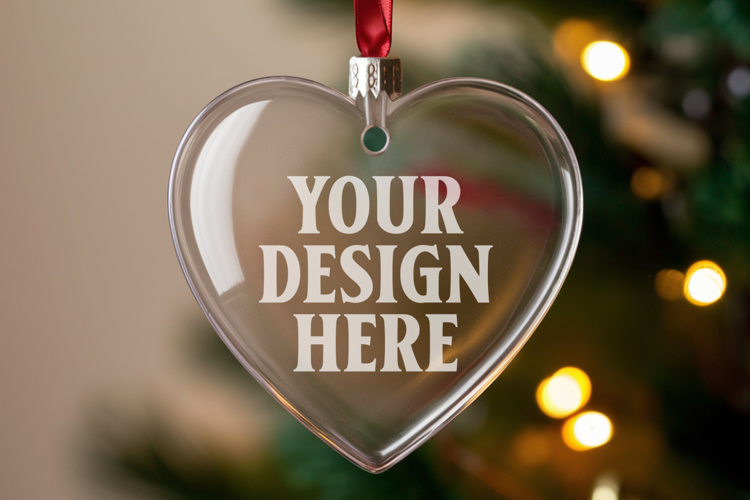Christmas Heart Crystal Glass Ornaments Mockup