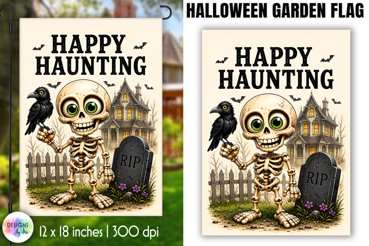 Happy Haunting Skeleton Garden Flag PNG Design