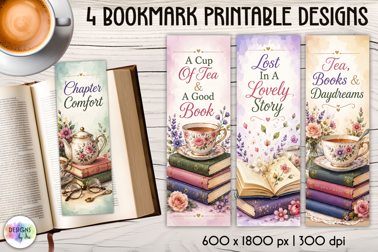 Tea And Books Bookmarks | Elegant Floral Reader Art