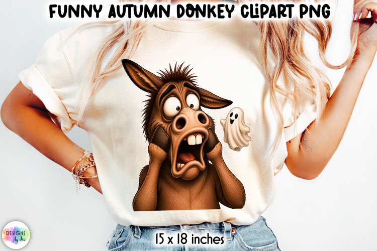Scared Donkey with Cute Ghost Halloween Clipart PNG example image 1
