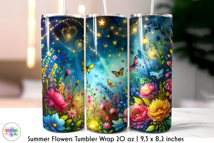Summer Flowers Tumbler Wrap, Watercolour Flowers Tumbler