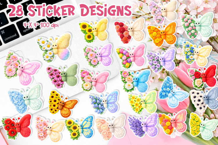 Faux Fur Floral Butterfly Sticker Bundle | Spring Flowers