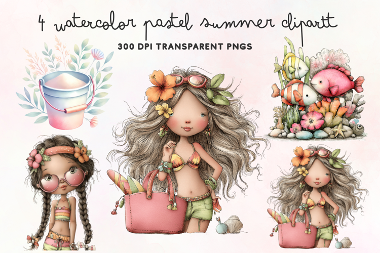 Watercolor Pastel Summer Clipart PNG