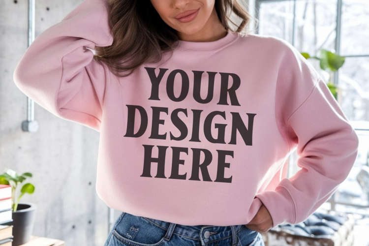 Gildan 18000 Light Pink Mockup , Crewneck Sweatshirt Boho