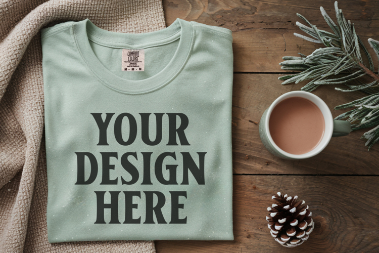 Seafoam Comfort Colors 1717 Christmas Folded T-Shirt Mockup