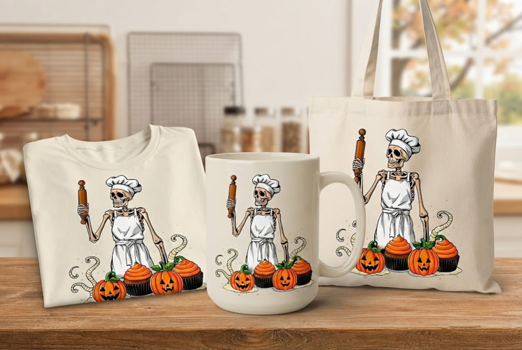 Halloween Skeleton Chef PNG | Pumpkin Cupcake Baking Clipart
