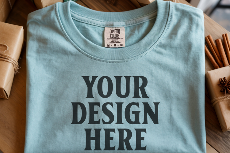 Seafoam Comfort Colors 1717 Christmas Folded T-Shirt Mockup