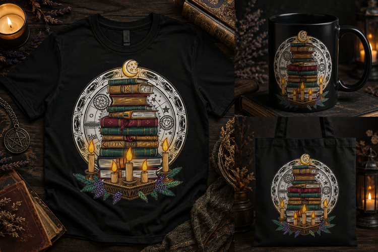 Gothic Books PNG | Magical Candle Library Halloween Clipart