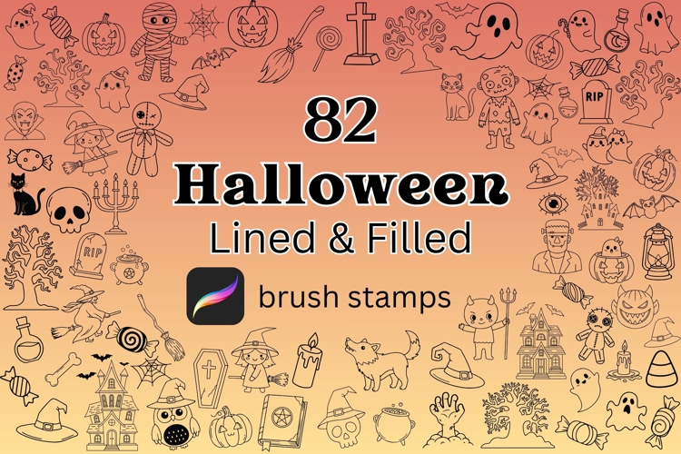 82 Halloween Procreate Brush Stamps