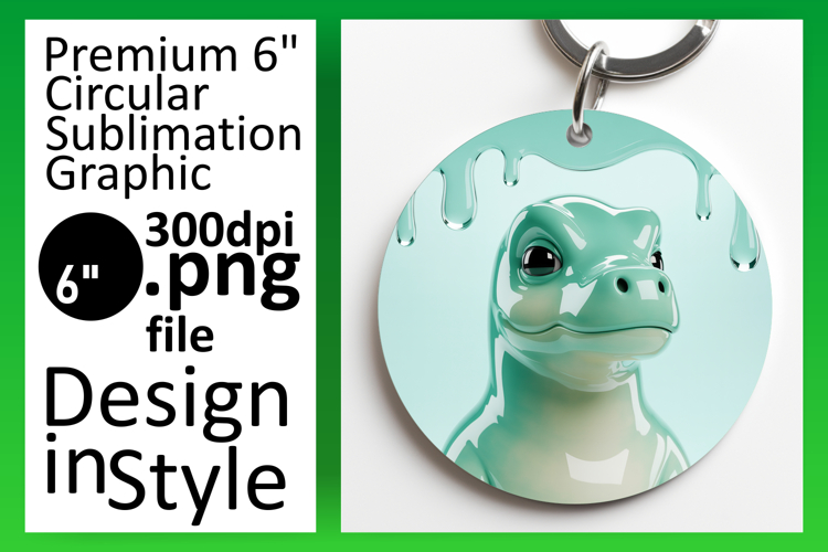 Vibrant Round Design Keychain Artwork , Cute Dino
