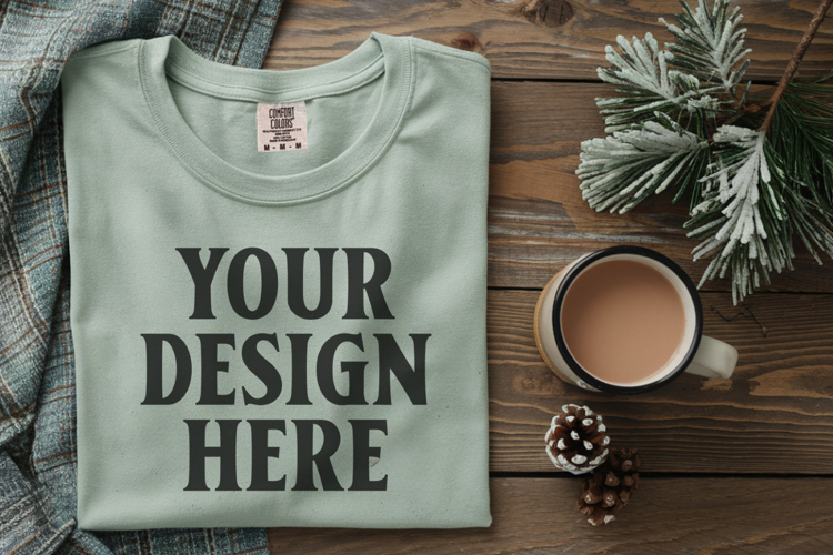 Seafoam Comfort Colors 1717 Christmas Folded T-Shirt Mockup