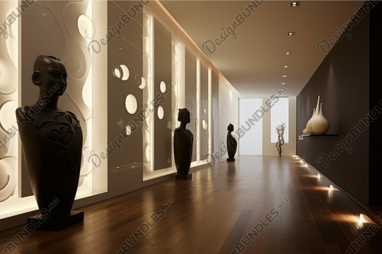 Modern art gallery interior with sculptures example image 1
