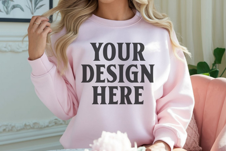 Gildan 18000 Light Pink Mockup , Crewneck Sweatshirt Boho