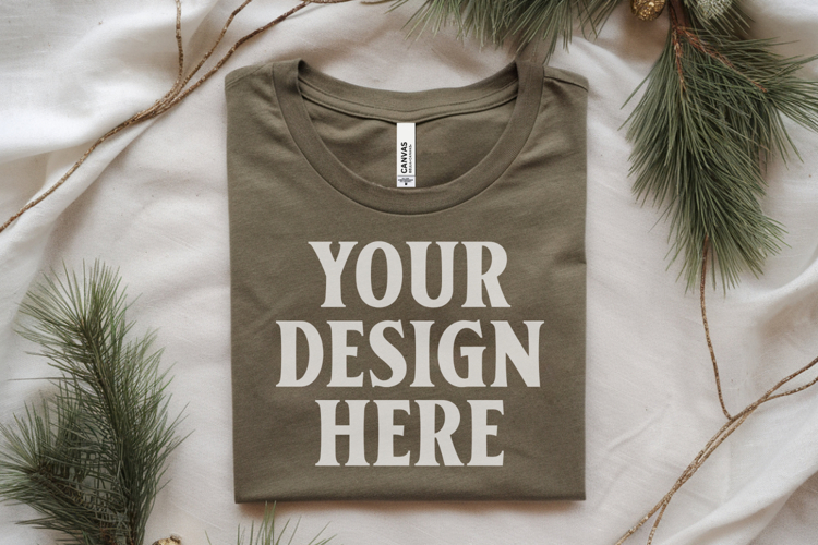 Christmas Bella Canvas 3001 Heather Olive Folded Tshirt Moc