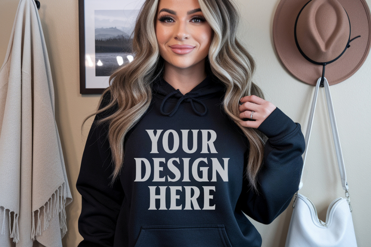 Navy Gildan 18500 Hoodie Sweatshirt Mockup, 185 mock-up