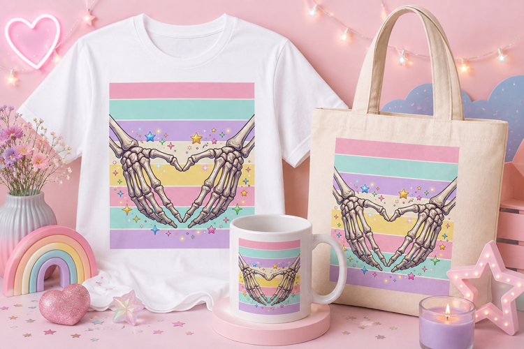 Pastel Skeleton Heart PNG | Cute Halloween Sublimation Desig