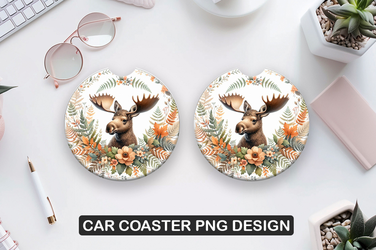 Deer Flowers Car Coaster Sublimation| Animal Coaster PNG