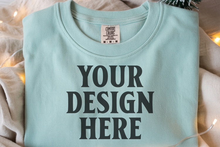 Seafoam Comfort Colors 1717 Christmas Folded T-Shirt Mockup