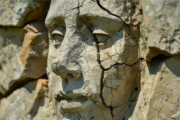 Cracked clay sculpture of a face example image 1