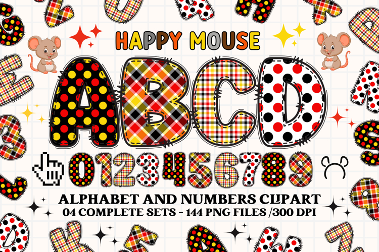 Happy Mouse Alphabet Clipart, happy mouse letters doodle