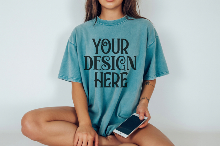 Comfort Colors 1717 Seafoam T-shirt Mockups, Real Model