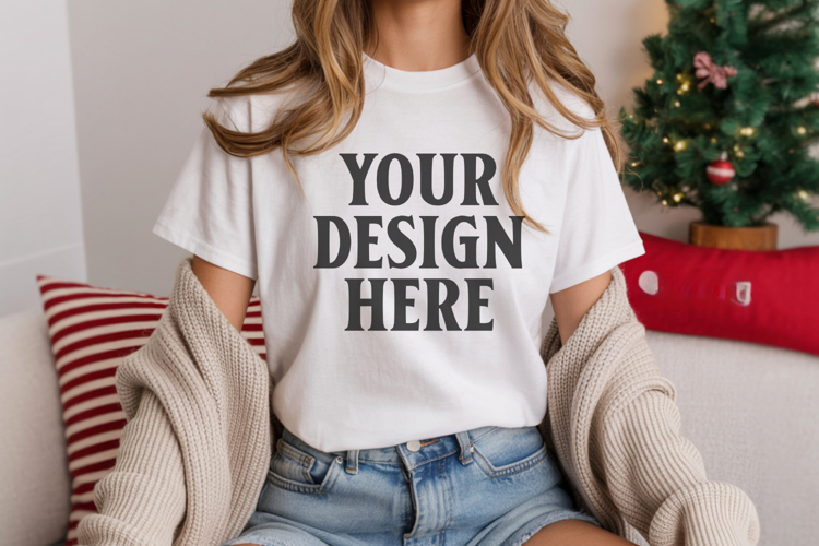 Christmas Bella Canvas 3001 White Shirt Mockup ,Trandy mock