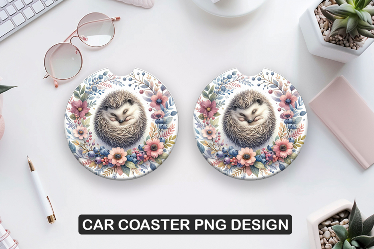 Hedgehog Car Coaster Sublimation| Animal Coaster PNG
